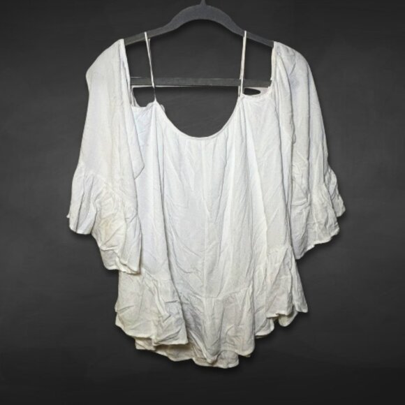 PPLA Cold-Shoulder Boho Blouse Flowy Ruffled Flutter Sleeves White Women's US M - Picture 2 of 8